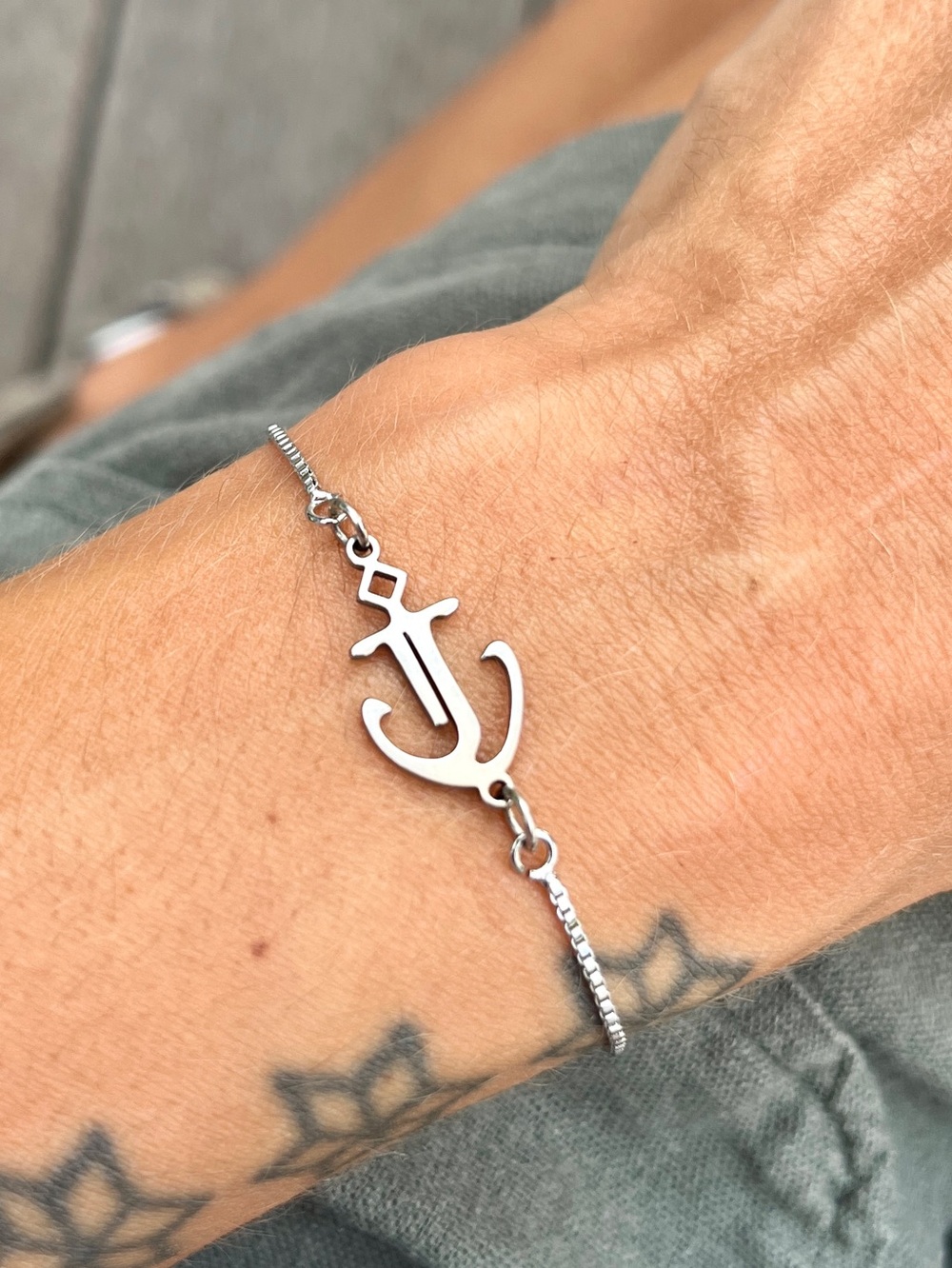 Anchor Bracelet Adjustable Bolo Slider Chain Stainless Steel